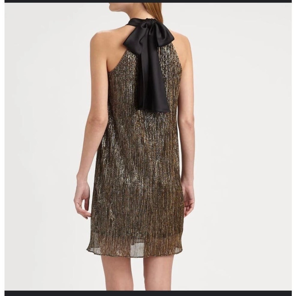 Gold Metallic Shift Dress with Black Bow